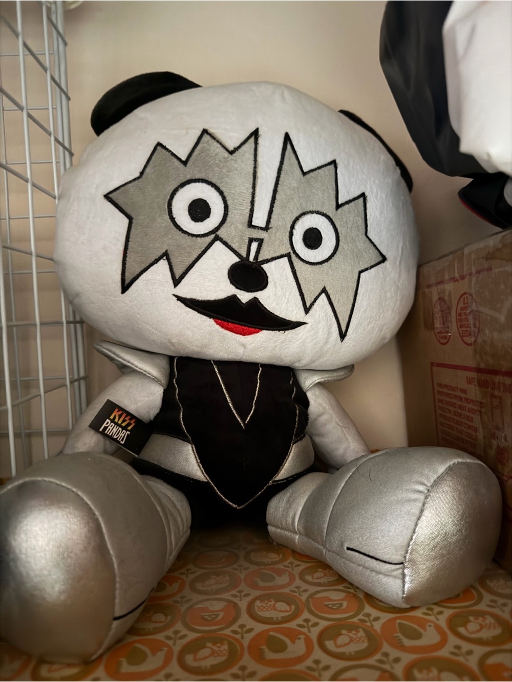 Kiss Silver & Black Panda Plush with Red Accent